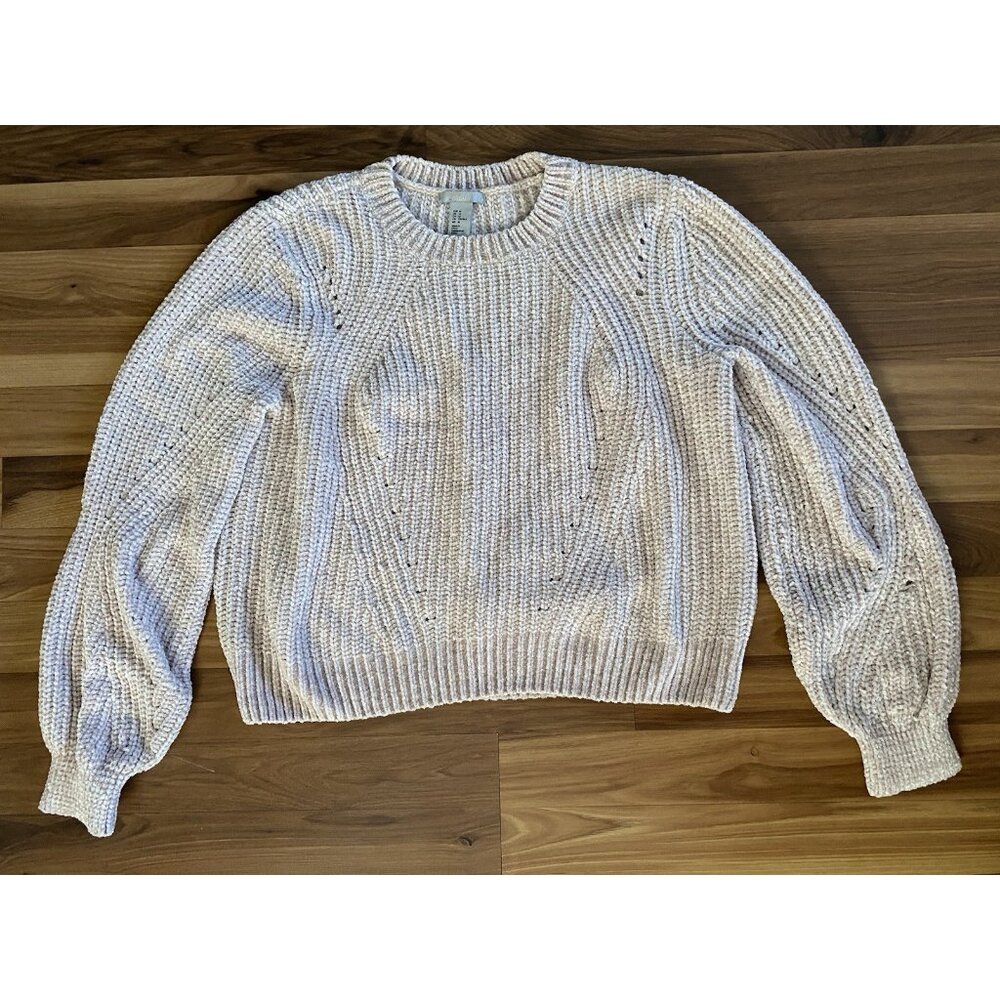 H&M Chenille Blush Pink Medium Sweater Knit Crop Pullover Jumper Chunky Boxy - Picture 5 of 10